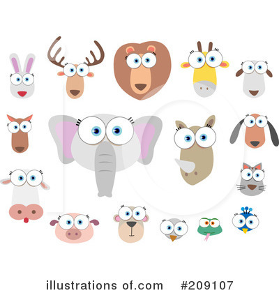 Royalty-Free (RF) Animal Faces Clipart Illustration by Qiun - Stock Sample #209107