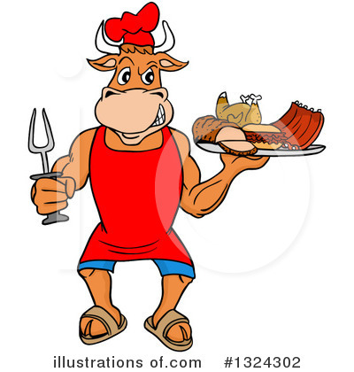 Royalty-Free (RF) Cow Clipart Illustration by LaffToon - Stock Sample #1324302