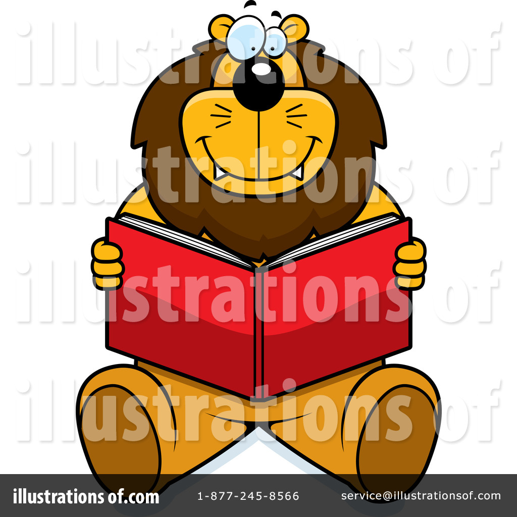 lion reading a book clipart